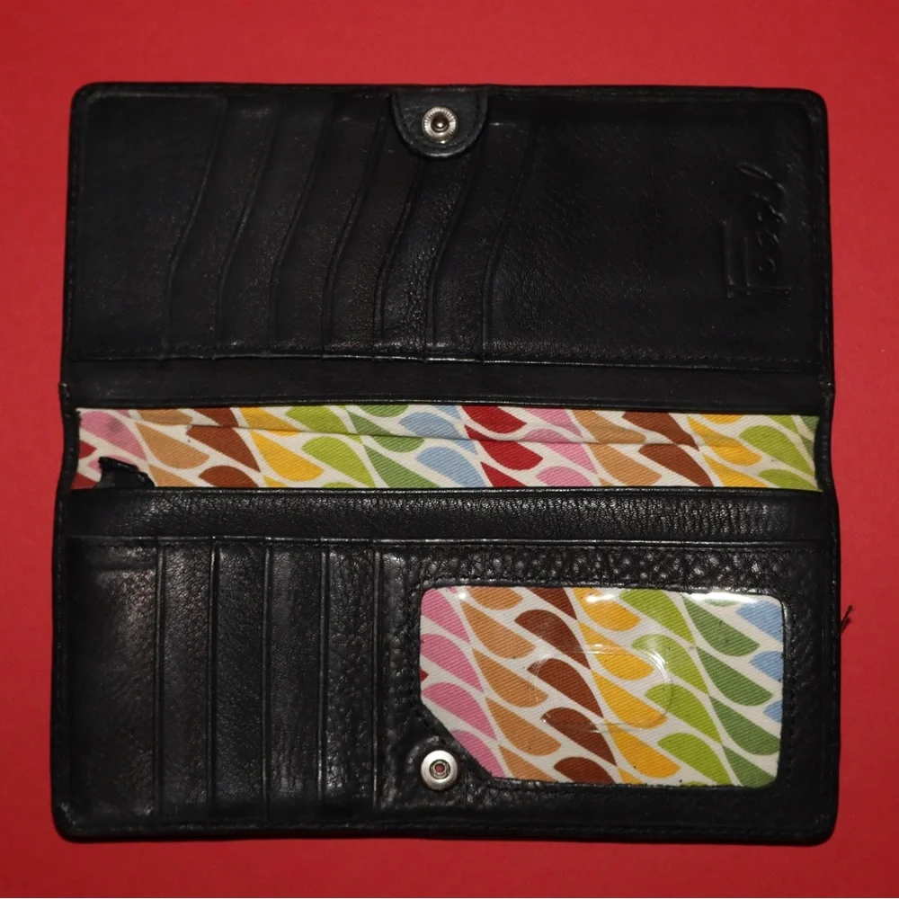 FOSSIL Olivia Checkbook Frame Kiss Lock Closure Black Leather Clutch - Picture 4 of 8